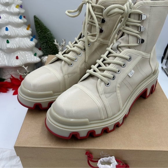 Men’s Christian Louboutin Panaroot dune combat boots coded canvas/leather 44EU - Picture 11 of 12